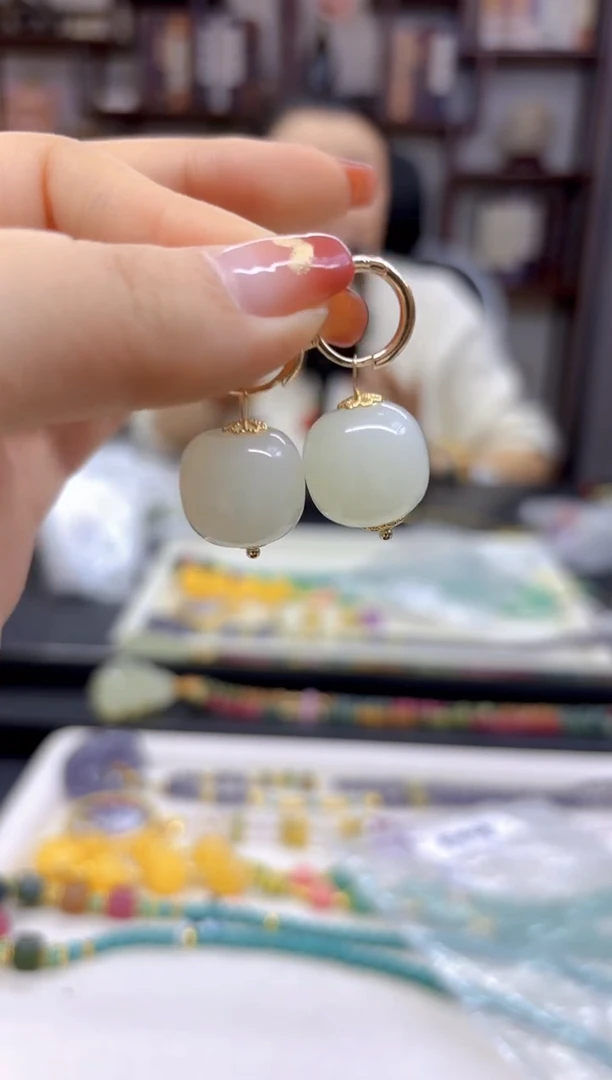 【闪购商品】和田玉（白玉）耳饰14K金镶嵌E408