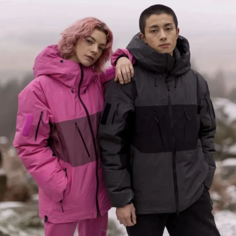 【新月】户外冲锋衣棉服神仙拼色情侣连帽外套C1227