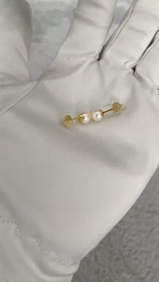 银S925镶嵌耳钉海水珍珠AK羽皇金素钉6-6.5mm
