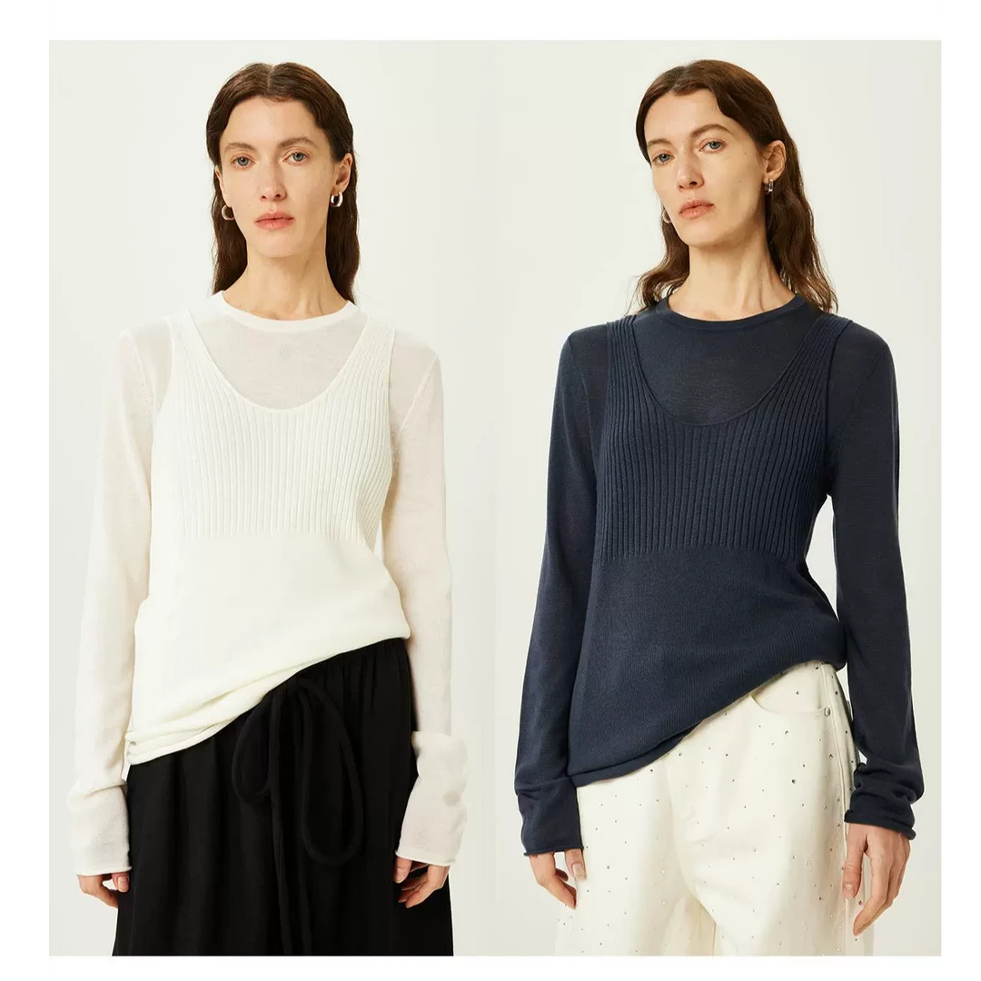 开间/叠穿神器 德国BIELLA可水洗 羊毛松弛舒适U领背心轻透打底衫