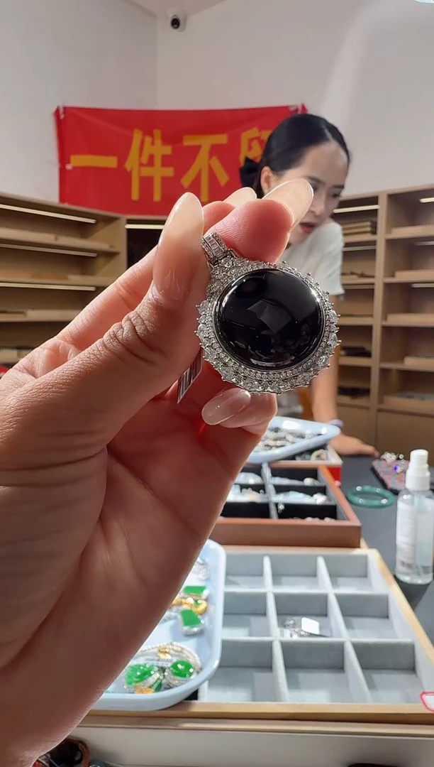 吊坠(不含链)银S925镶嵌翡翠平安扣（多样性发其一）