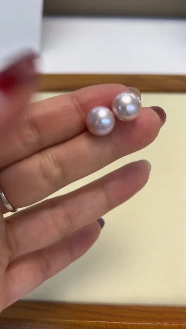 银S925镶嵌耳饰淡水珍珠彩珠