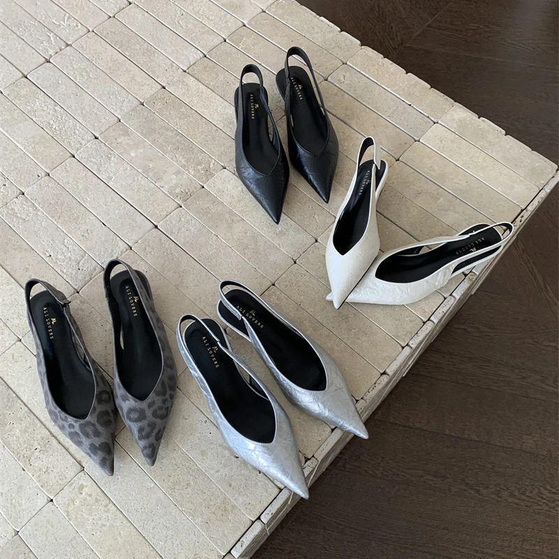 新款尖头细跟气质半拖后空显瘦高跟凉鞋女款2025新款爆款包头拖