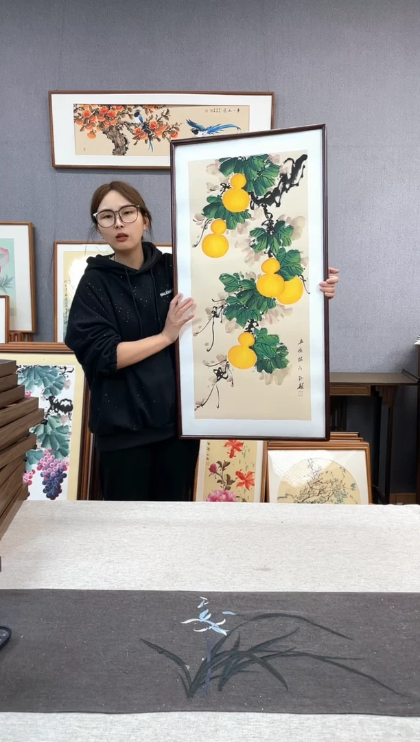 【闪购商品】国画手写手绘带框作品-53*103-记录