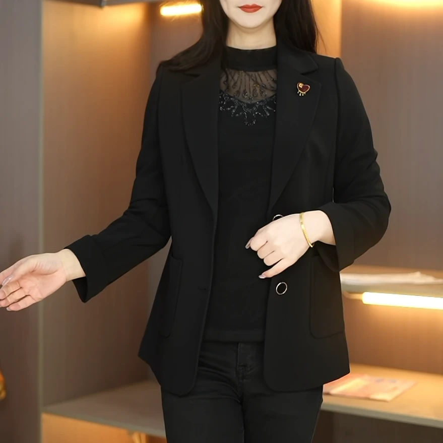 时尚洋气黑色小西装外套女2025年春装气质修身显瘦西服上衣