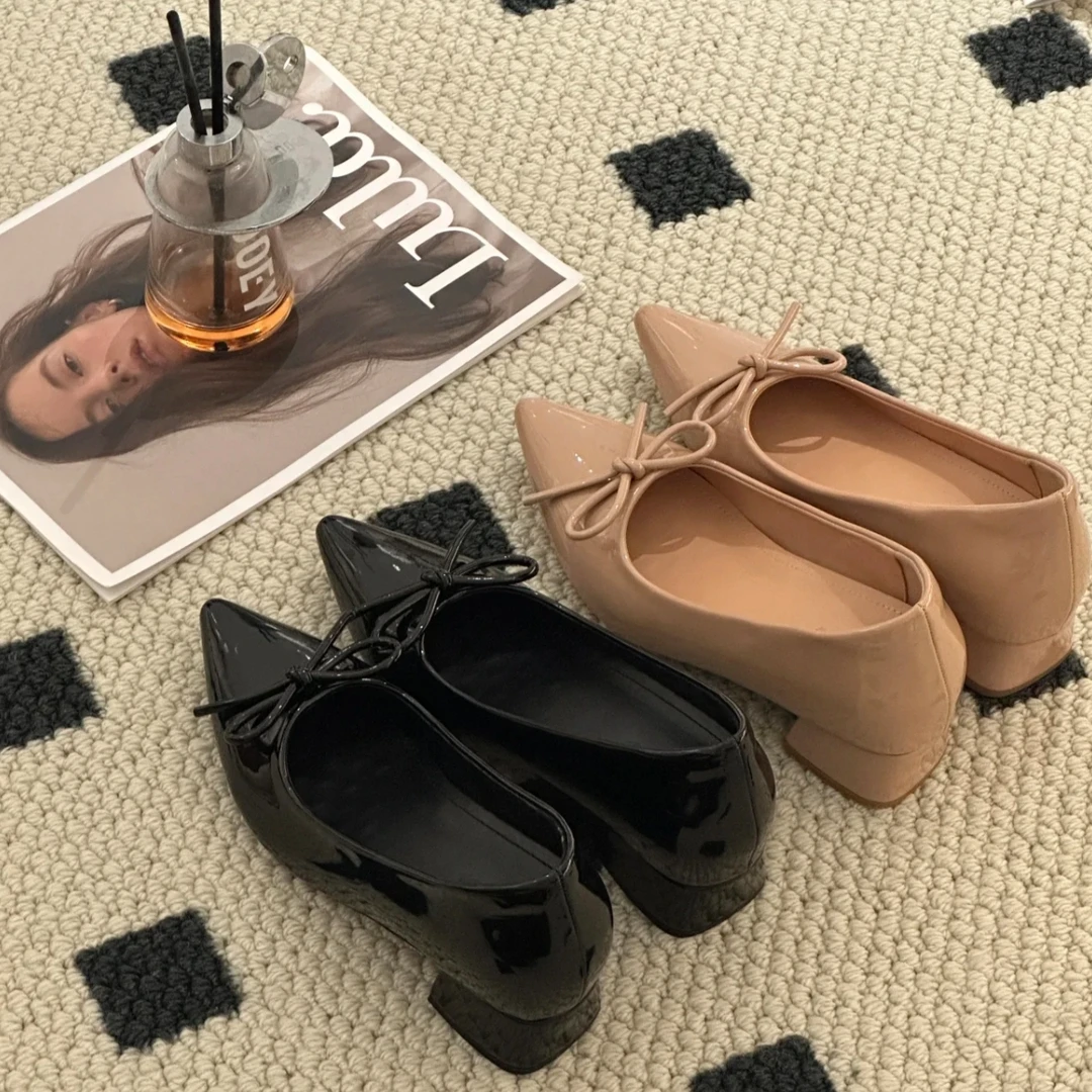 小个子内增高性感蝴蝶结尖头浅口单鞋女女气质超软配小裙子女鞋