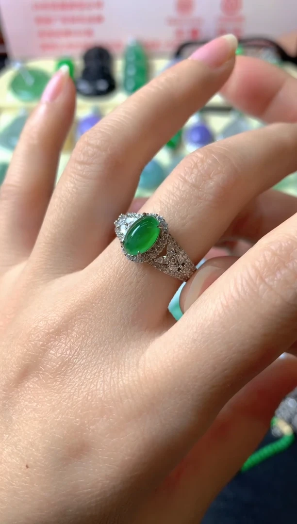 银S925镶嵌戒指翡翠樱***妈戒指