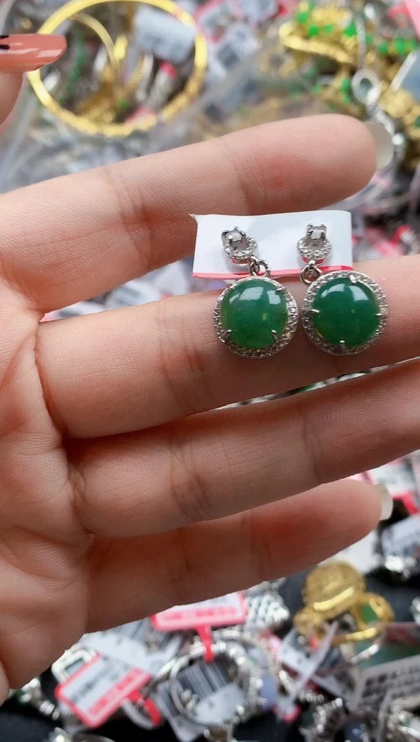 银S925镶嵌戒指翡翠天然A货缅甸翡翠