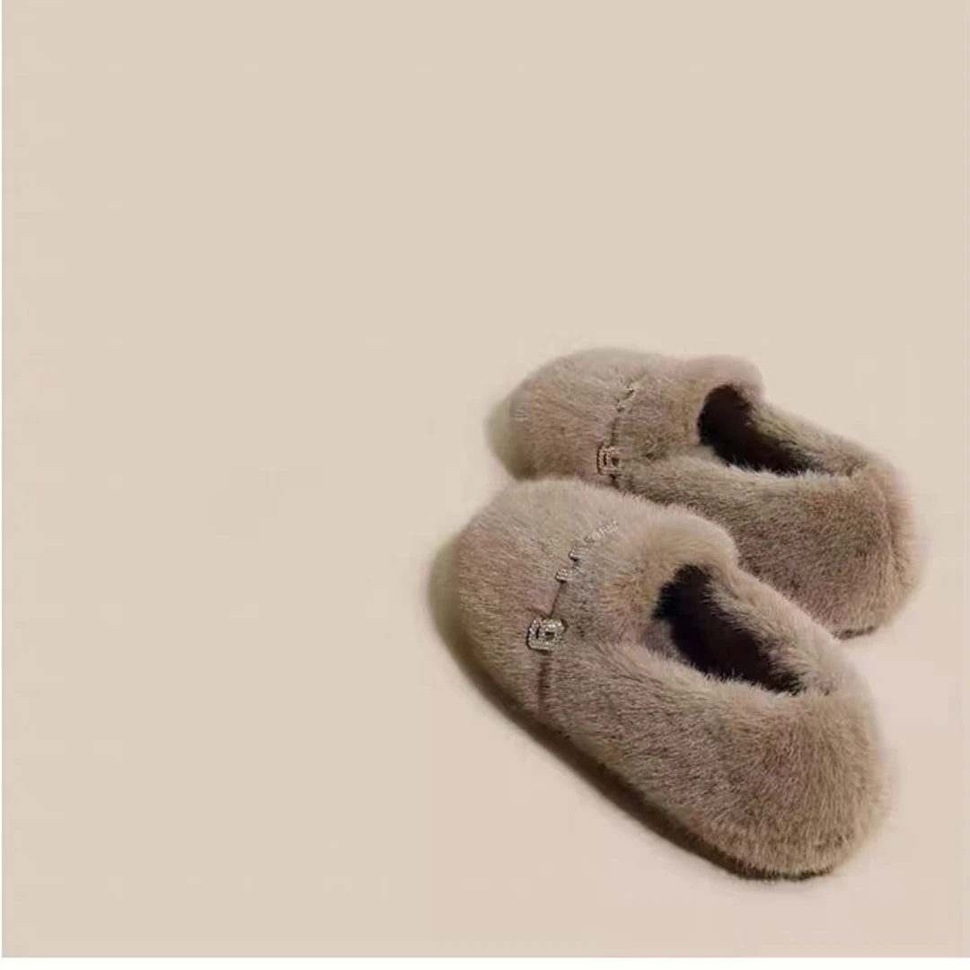 W6601豆豆鞋女新款冬季一脚蹬女鞋子外穿毛毛鞋孕妇毛绒单鞋