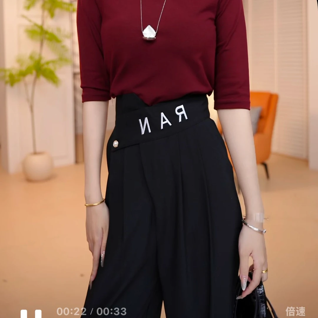 969女裤春夏高腰新款休闲女装阔腿裤直筒裤设计师休闲裤简约