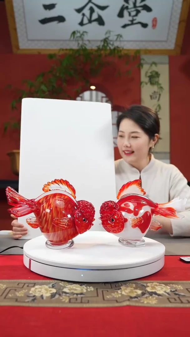 【闪购商品】琉璃手工艺品金鱼一对+底座2个
