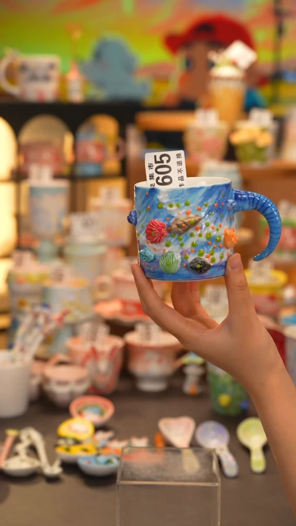 杯子605景德镇陶瓷手工手绘高温釉下彩CY