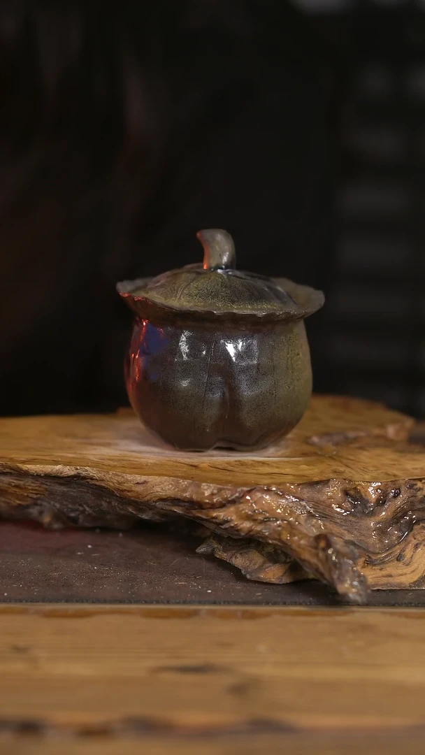 景德镇纯柴烧 乌金泥手捏南瓜盖碗 51