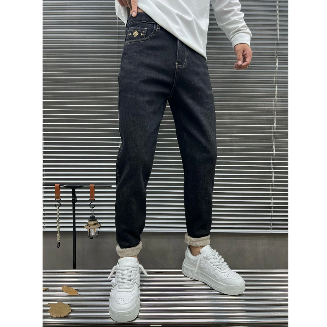 WAG“加厚一体绒”牛仔裤冬季新款小直筒保暖水洗时尚长裤-9896