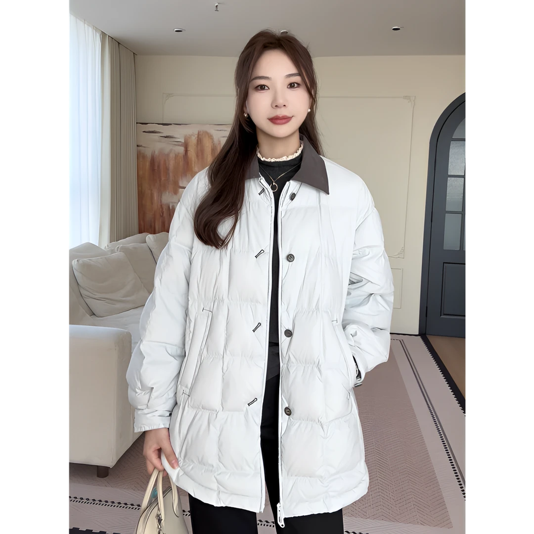 【余欢欢】冬季时尚休闲百搭保暖皮领纽扣装饰羽绒服-YHW50971