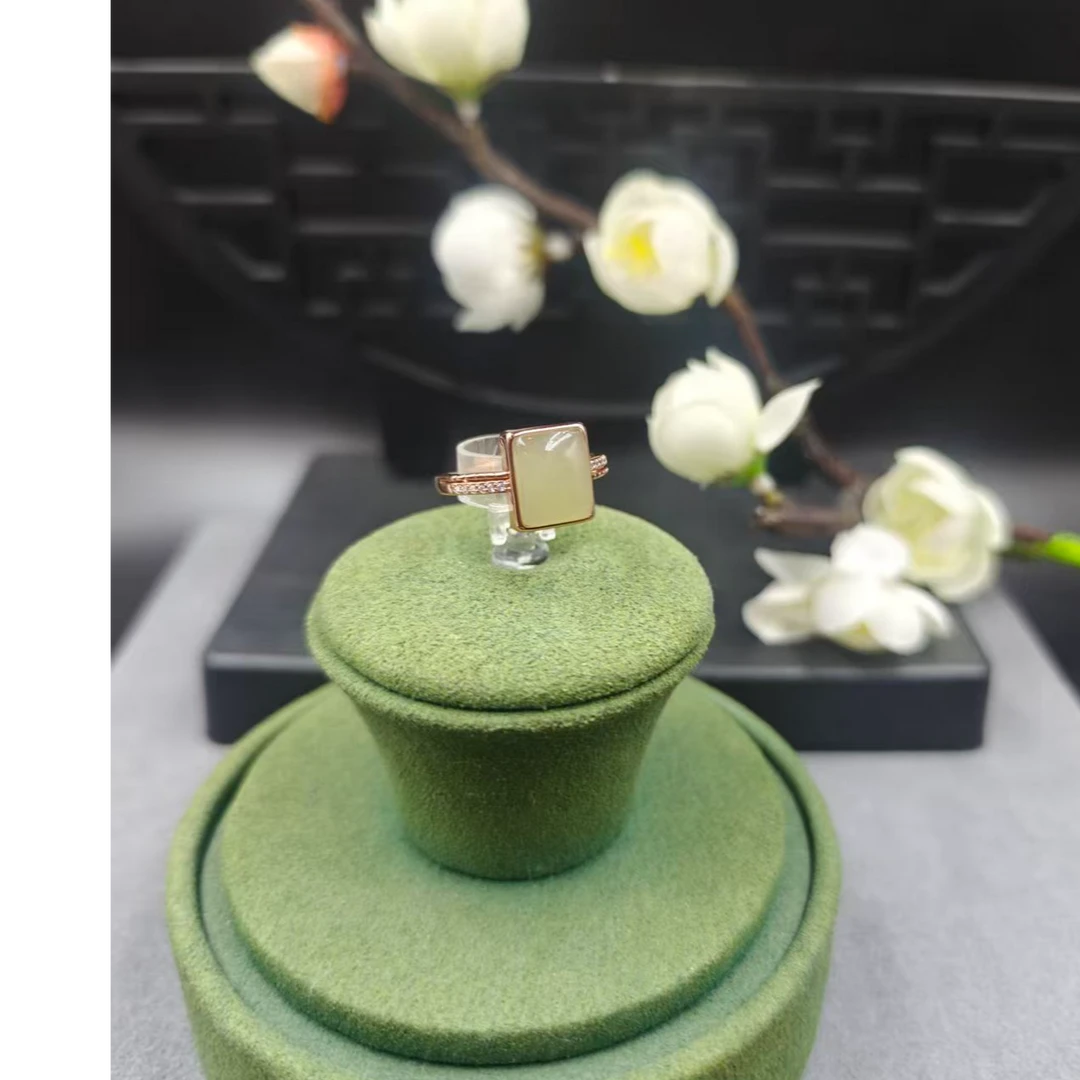和田玉方糖活口戒指K19089