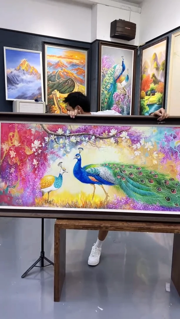油画手绘油画80*180-孔雀