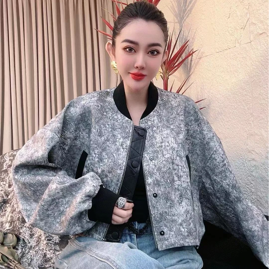 LEDS 69006国风艺术*春季小众设计感短款棒球服短款皮衣