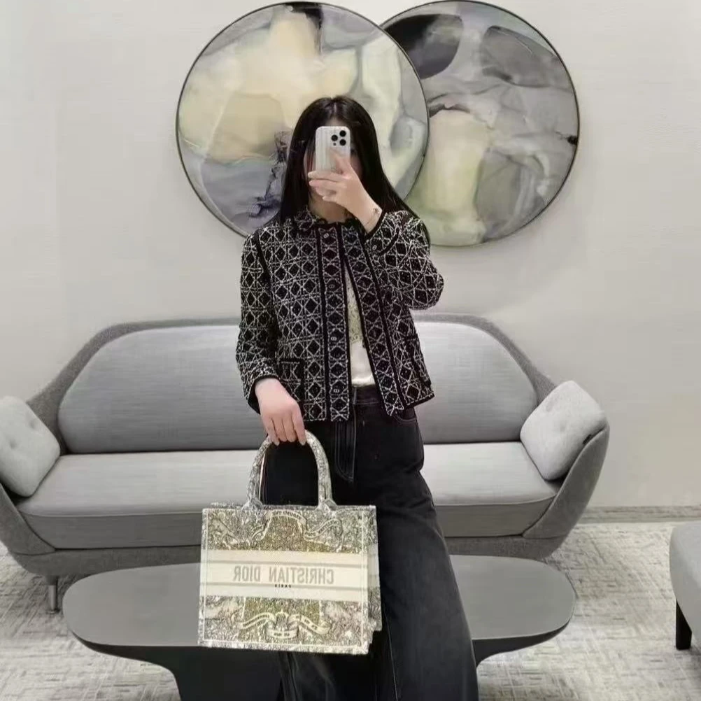 全新未使用 DIOR/迪奥 新款黑色藤格纹欧若风长袖开衫