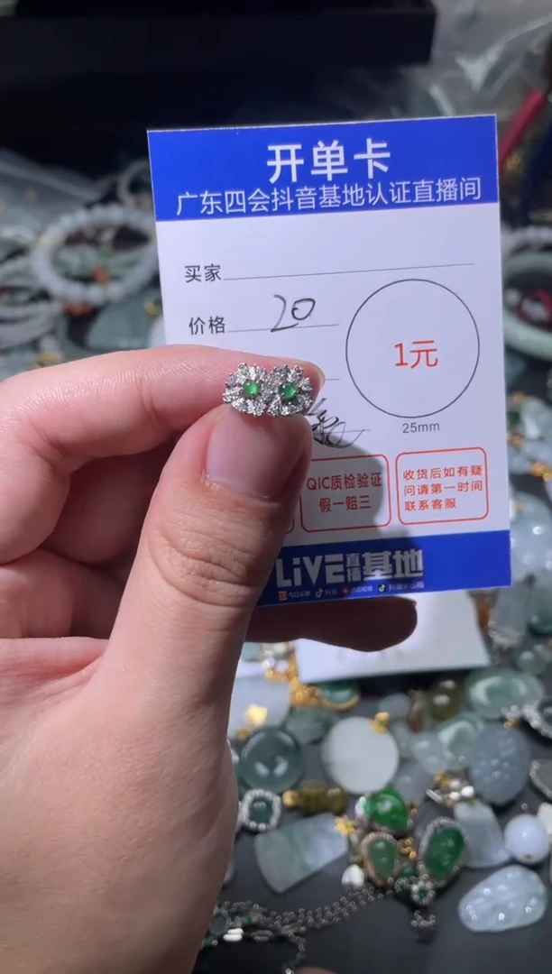 翡翠18K金镶嵌颈饰莺耳钉