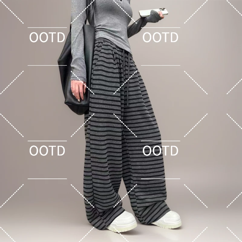 横条纹阔腿裤女2025春装新款今年流行爆款时尚高腰显瘦直筒休闲裤