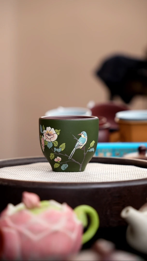 茶壶紫砂民国绿粉浆混方蓝鸟杯