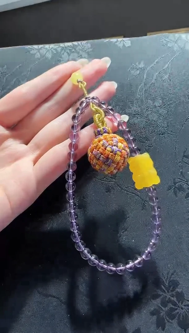 【闪购商品】紫晶手机链未镶嵌紫水晶蜜蜡小熊手机链