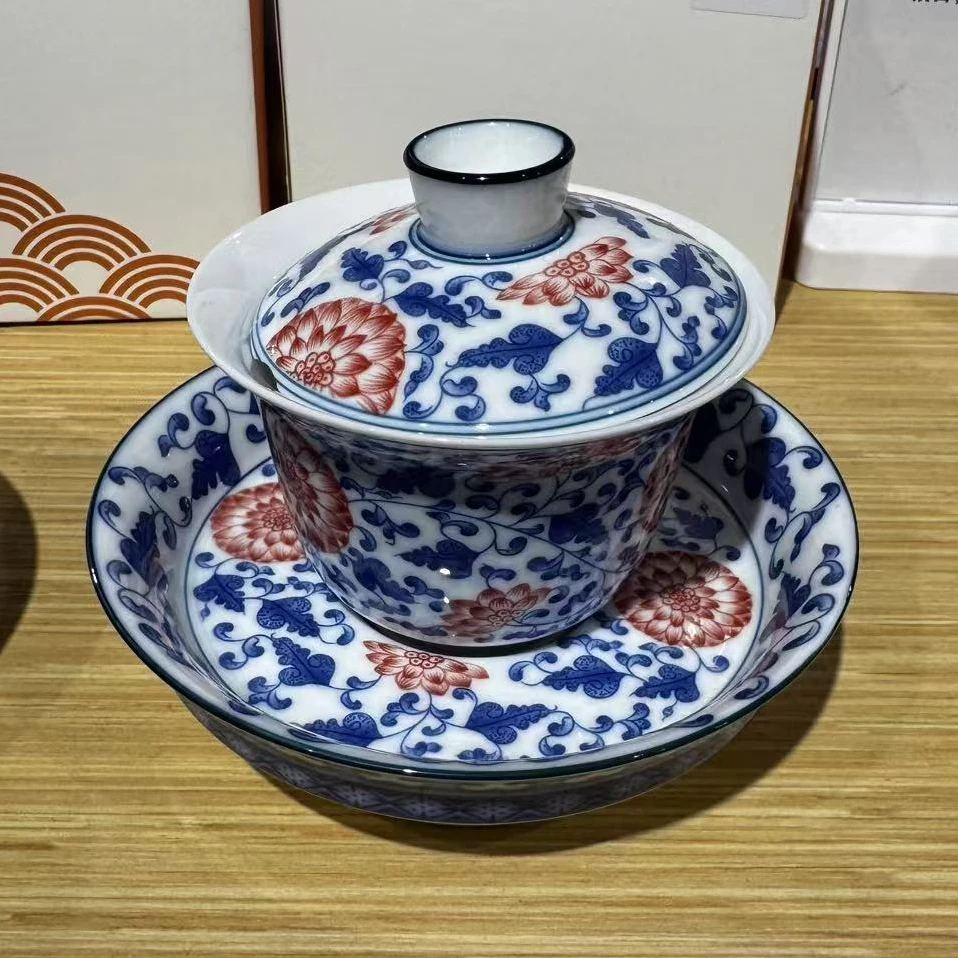 【顺丰包邮 尼耳盖碗/茶壶】许昌超市三才盖碗釉里红开片釉茶具代购