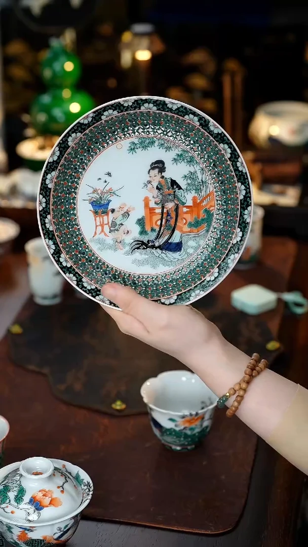 雲梦茶器古阅和风教子图盘