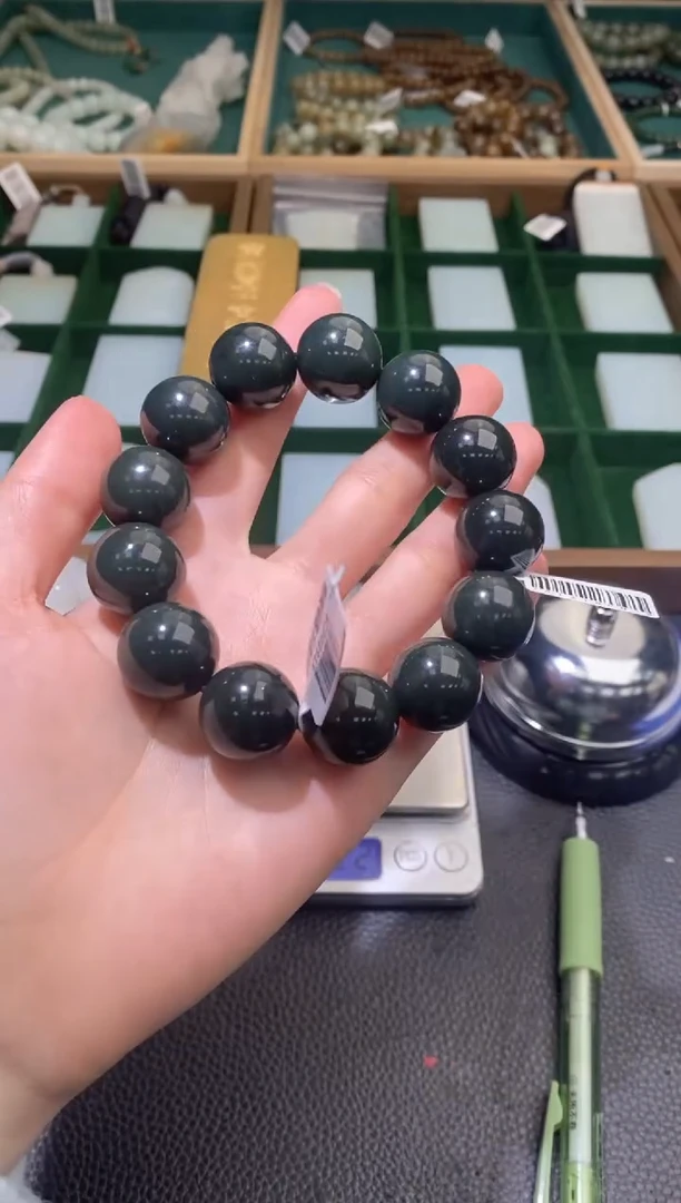 定制和田玉且末蓝圆珠手串18mm