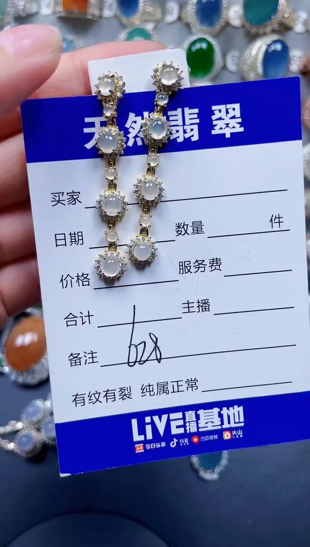 银S925镶嵌翡翠耳饰628