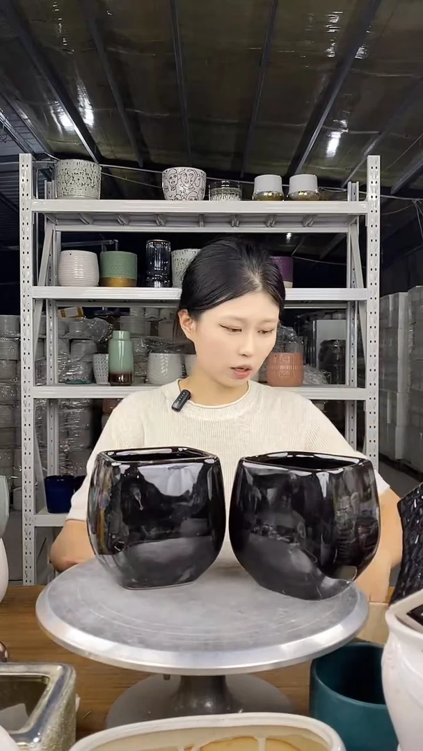 默认打孔陶瓷花盆宽高13-12两个微瑕