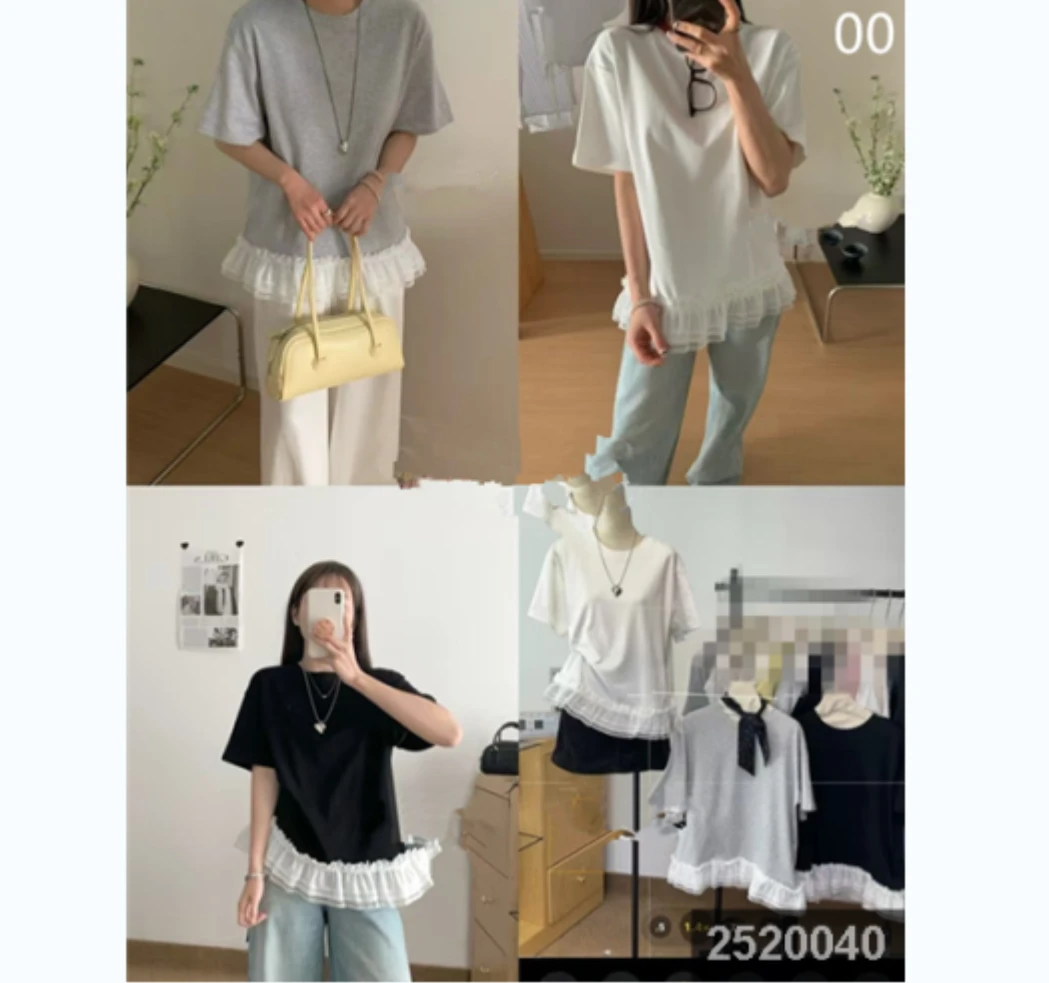 小妳XiaoNi———（新款夏拼接蕾丝T恤2520040）