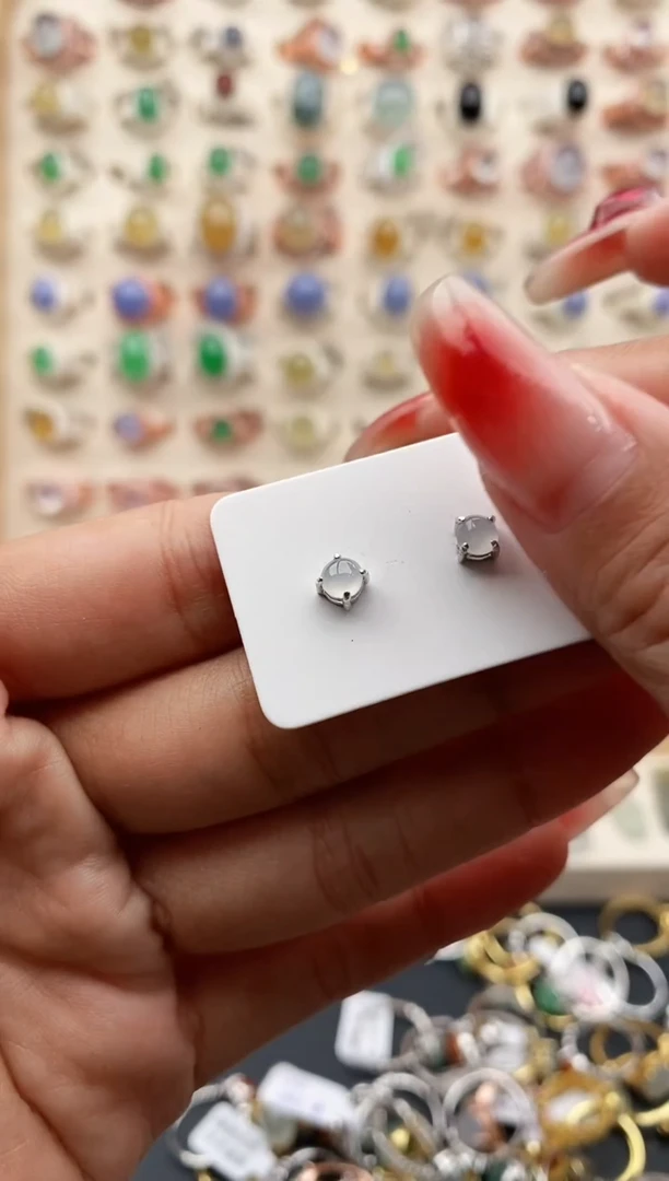 【闪购商品】翡翠戒指银S925镶嵌缅甸天然A货翡翠444  5+7