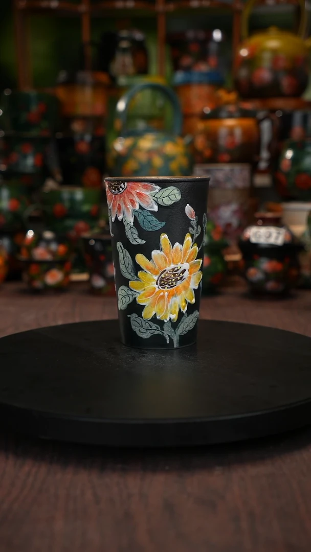 岩彩釉手绘釉下彩杯子