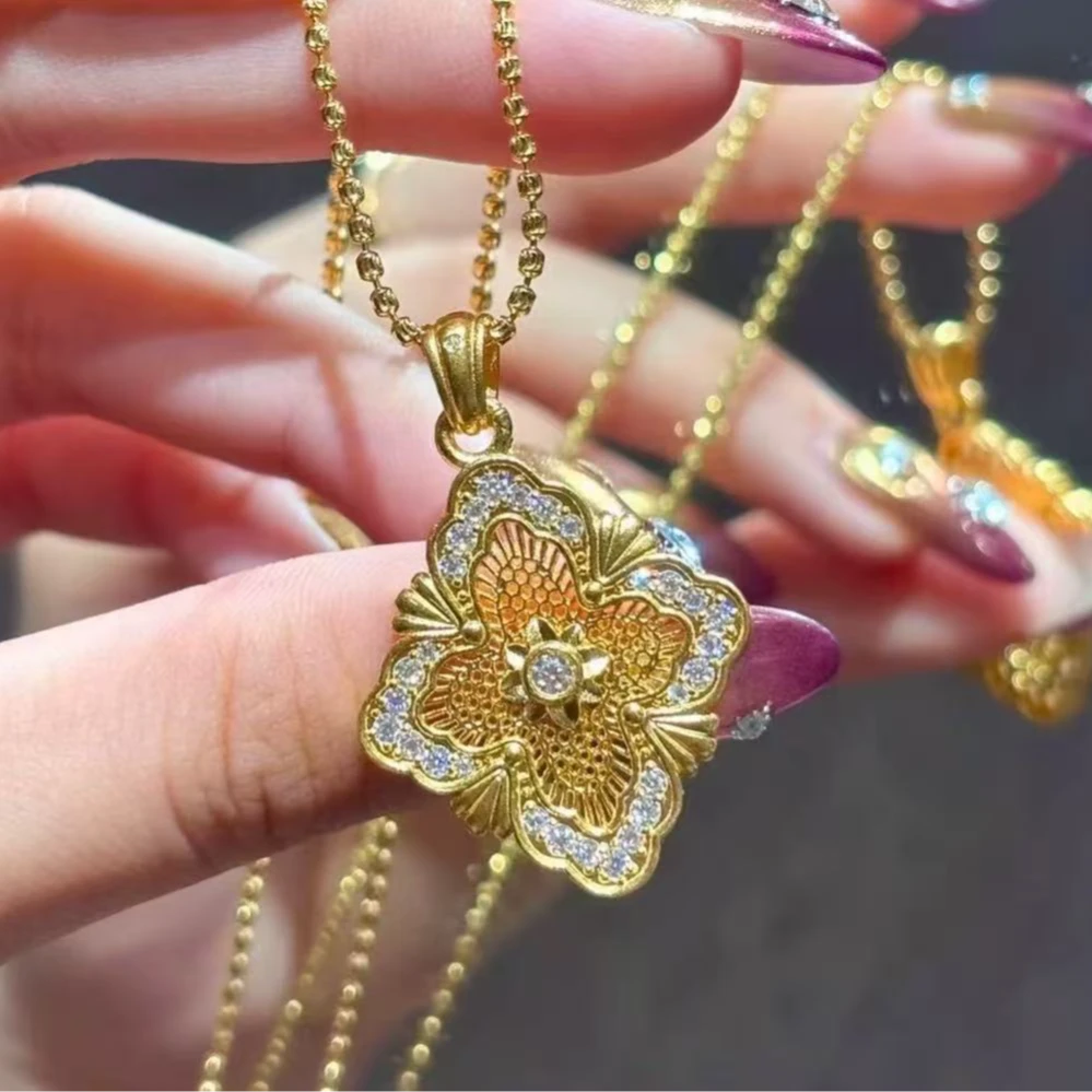 足金999镶嵌工艺布家四叶草莫桑吊坠精美百搭（不含链）