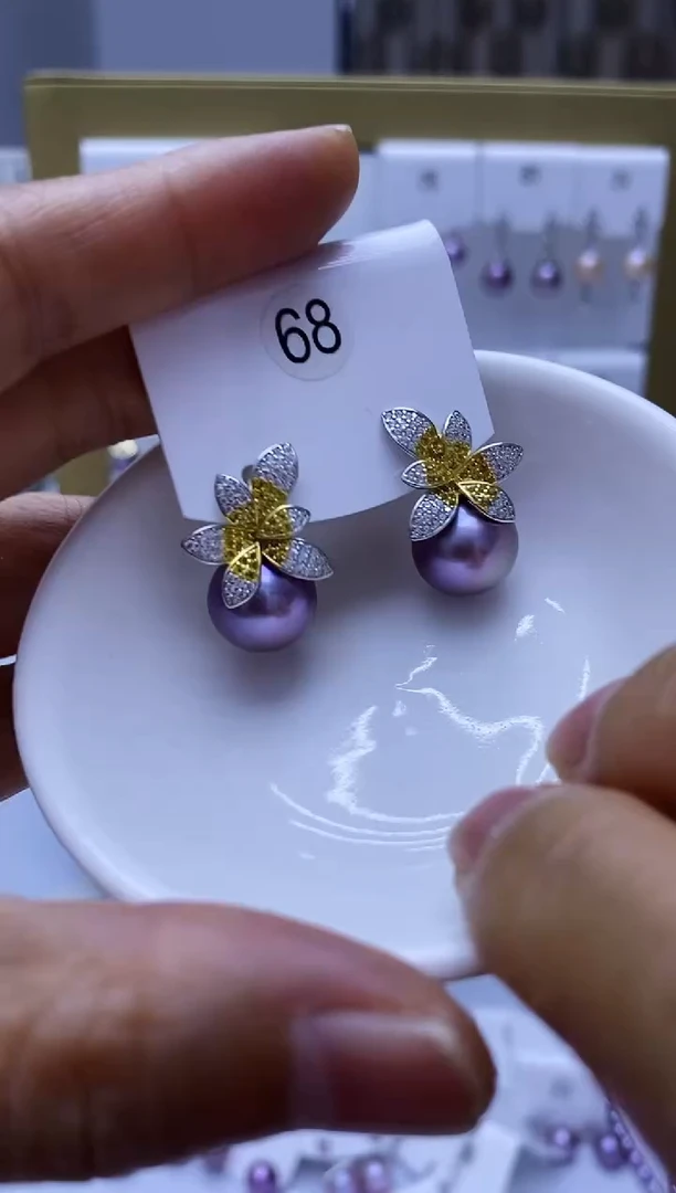 银S925镶嵌耳饰淡水珍珠68