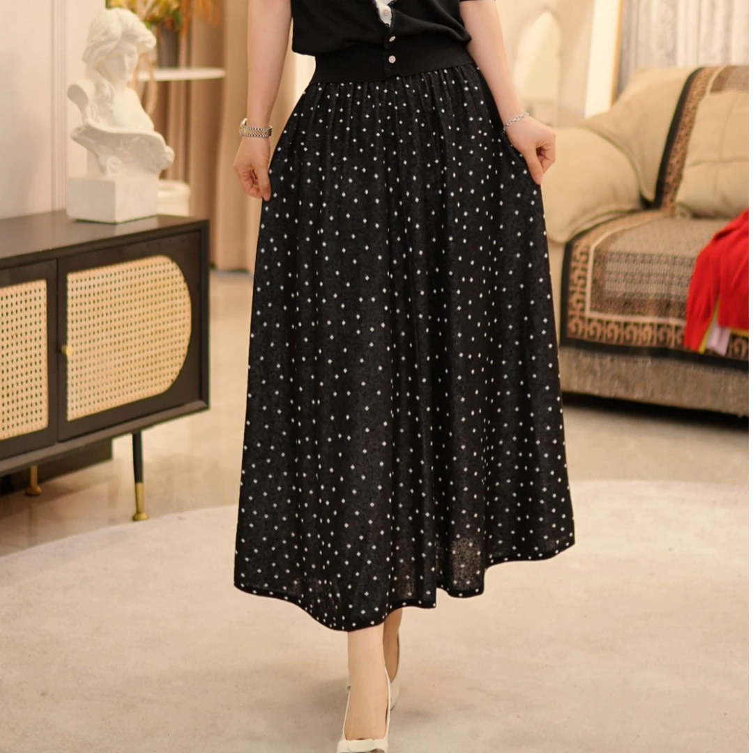 双腰口点点中长女裙中高腰半裙春夏款#25033