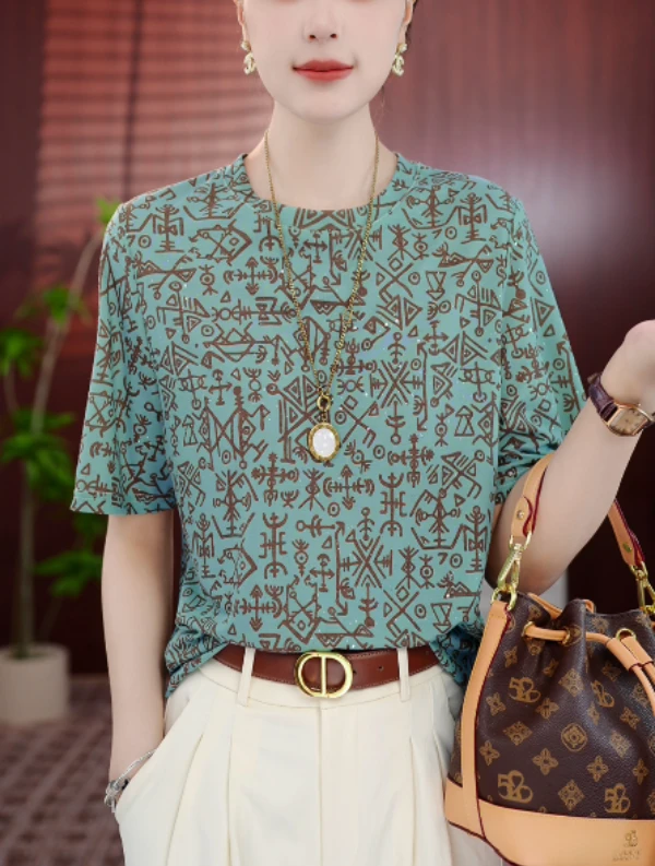 TX007杭州原版2025新款T恤“巴洛克”宽松撞色短袖t时尚上衣打底女