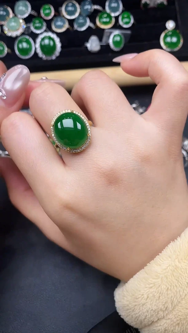 银S925镶嵌戒指翡翠65958