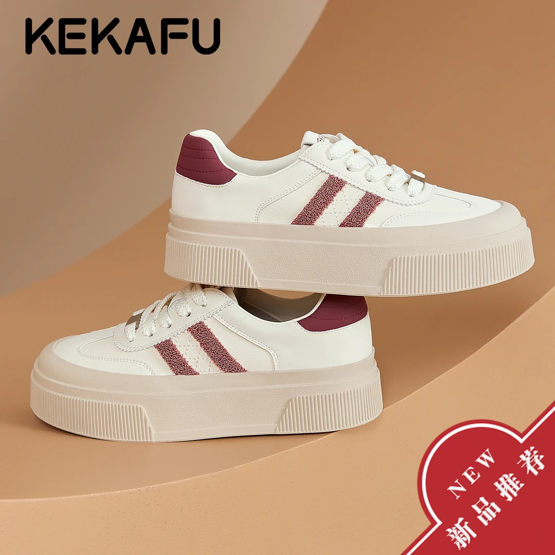 珂卡芙经典百搭小白鞋复古德训鞋2025秋季新款学院风增高软底板鞋