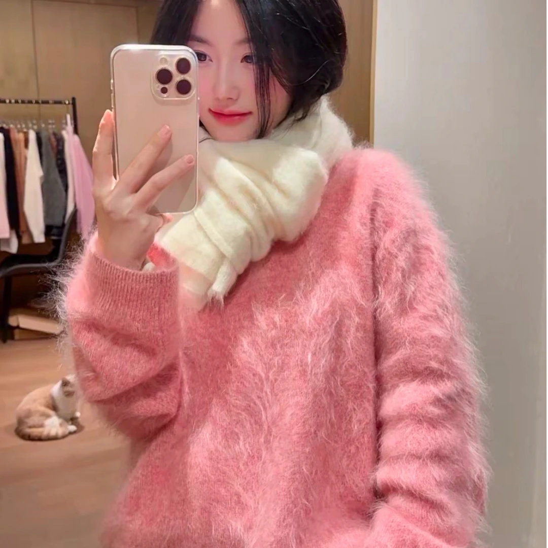 【水蜜桃】圆领100山羊绒拉绒