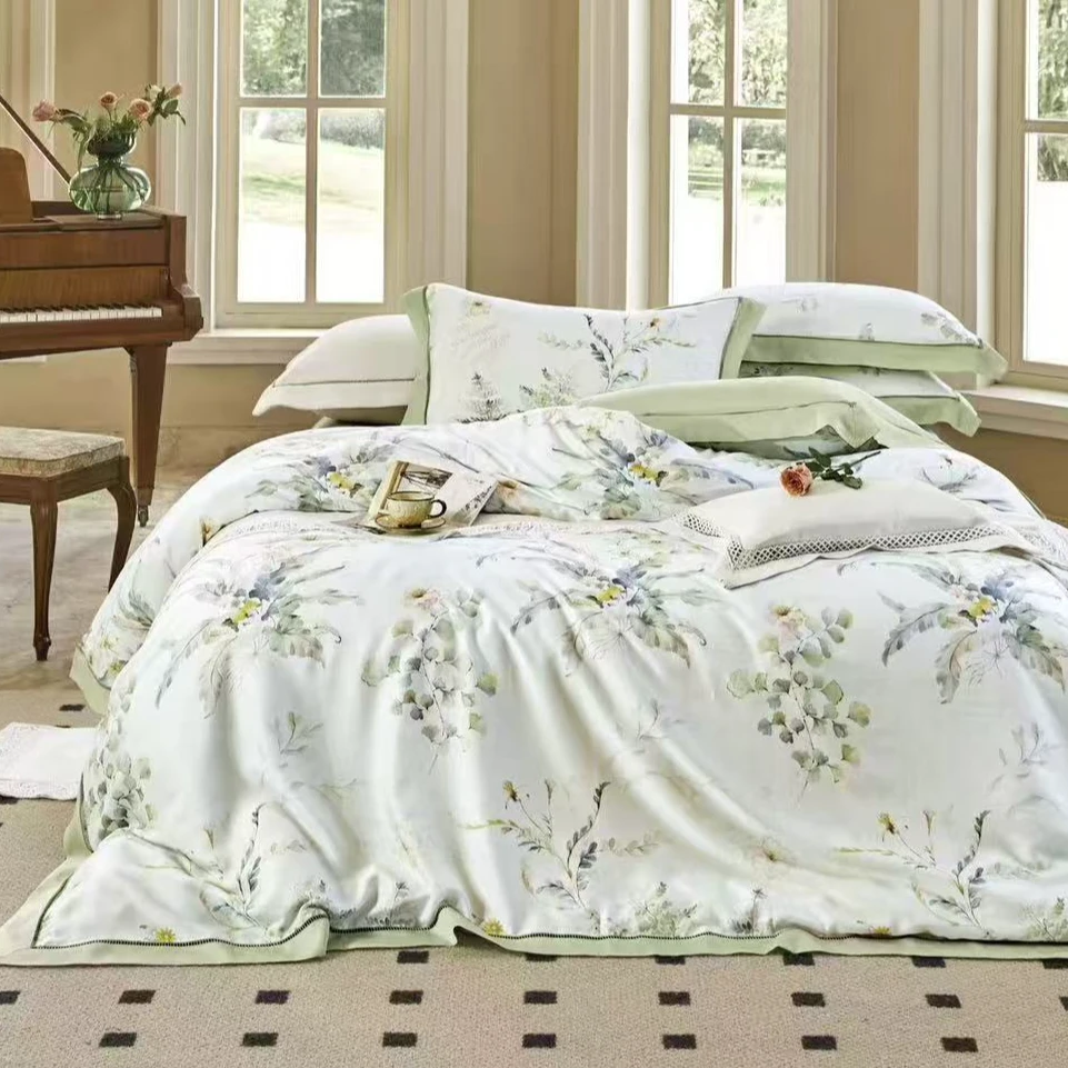 K962天丝床盖烟花间-绿220*240亲肤舒适大床盖轻奢轻奢可机洗