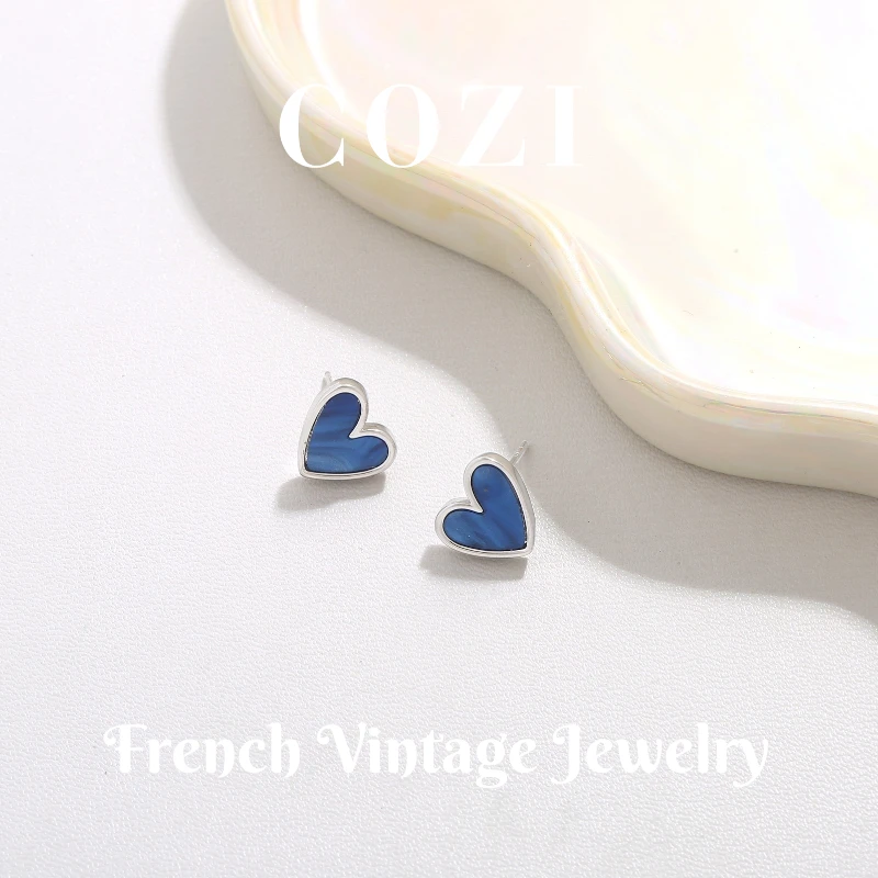 铜合金耳饰 蔻姿COZI蓝色气质时尚简约法式小巧轻奢耳钉设计感