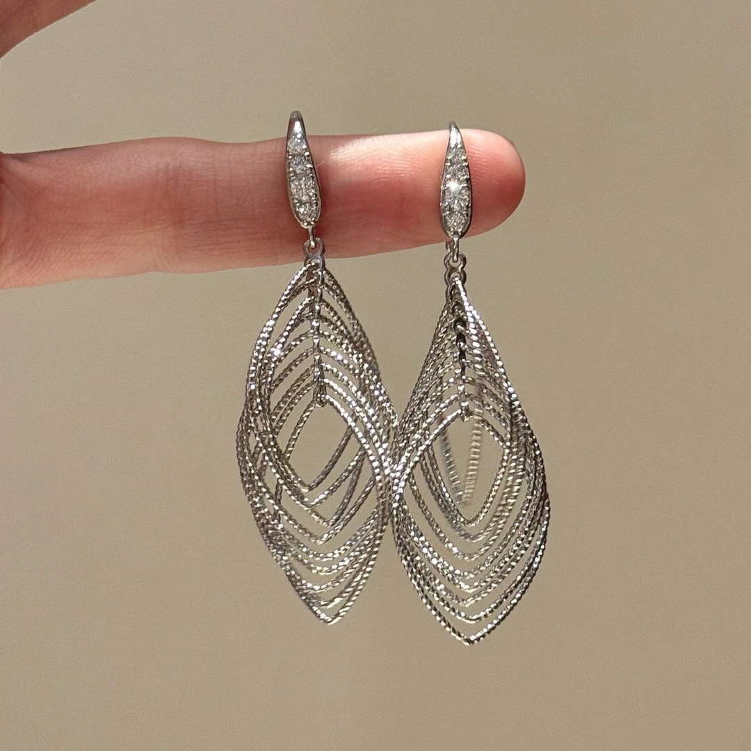 卡柒 铜合金耳饰 爆闪多层几何菱形耳环女时尚小众设计感夸张耳饰