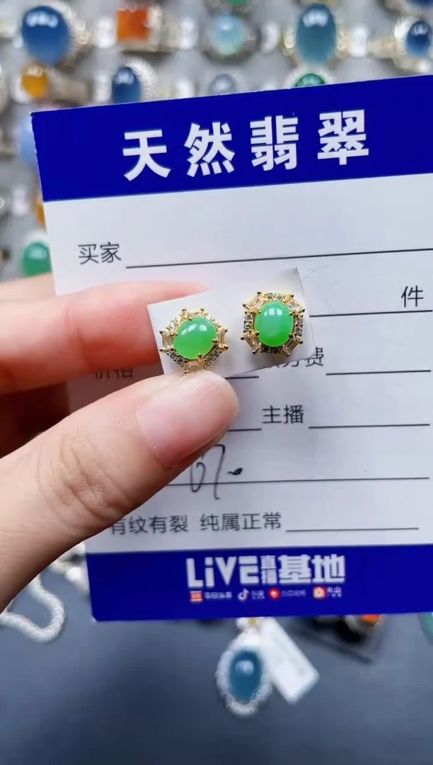 银S925镶嵌翡翠耳饰670