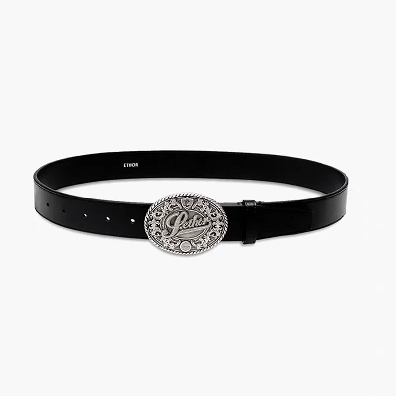 ETHOR 25巴洛克椭圆扣牛皮腰带皮带女士时尚潮流百搭