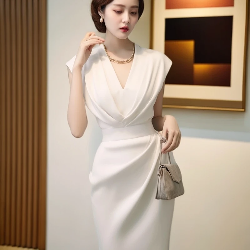 设计感修身白色法式显瘦轻奢小众夏季连衣裙夏高端裙子高级感气质