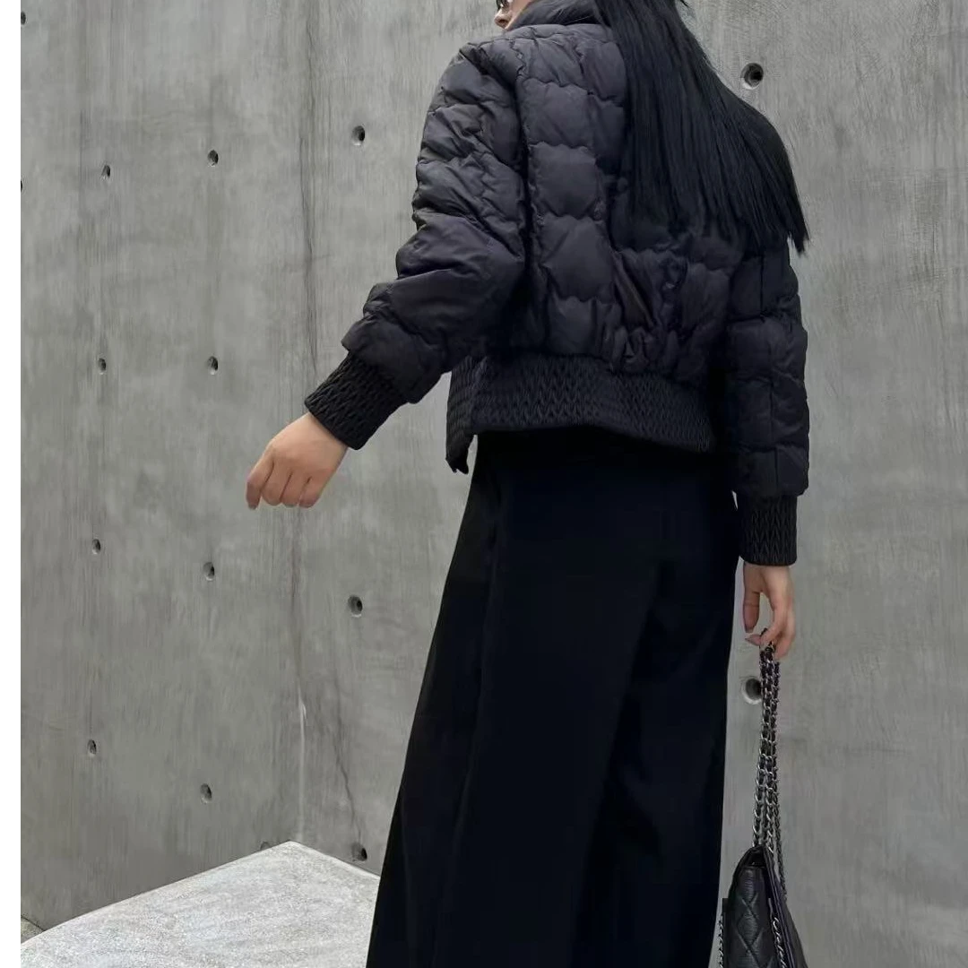 欧货高端2024冬装新款时尚女短款小个子立领外套黑色Y049