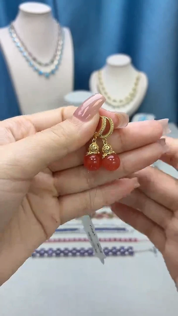 银S925镶嵌南红玛瑙耳饰086BJ1209产品一个（多样性）